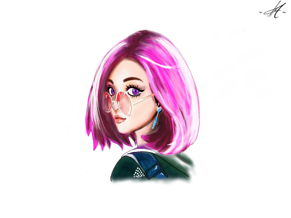 Девушка с розово фиолетовыми волосами арт
