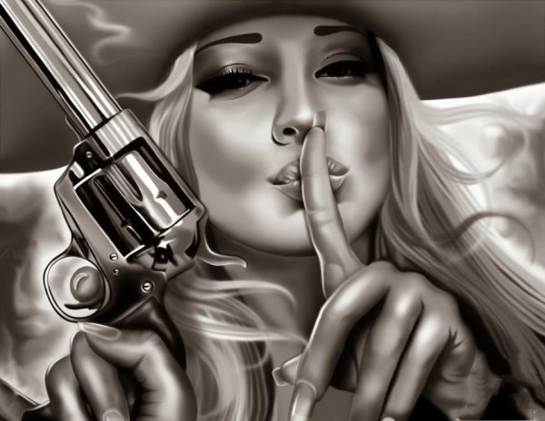 Эскиз тату Чикано девушка с пистолетом