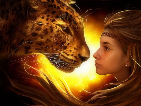 Девушка фэнтези с леопардом