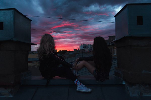 Две девочки на крыше