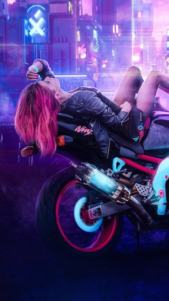 Cyberpunk 2077 девушка на мотоцикле