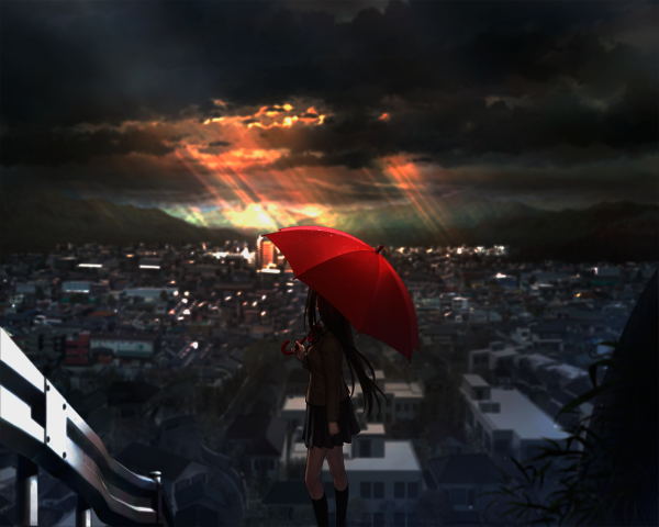 Девушка с красным зонтом аниме