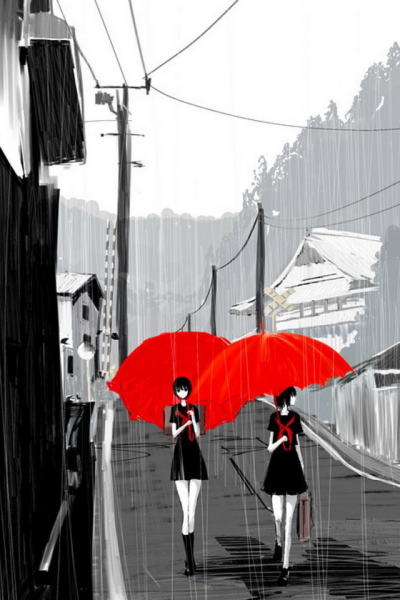 Красный зонт аниме