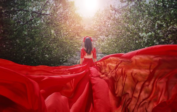 Девушка в Красном длинном платье