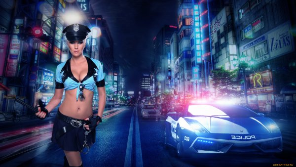 Девушка полицейский и автомобиль