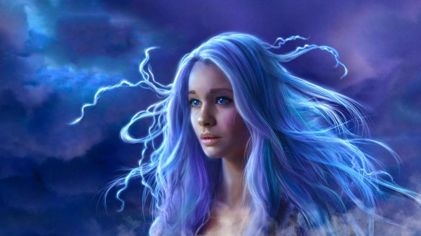 Эльфийка с голубыми волосами