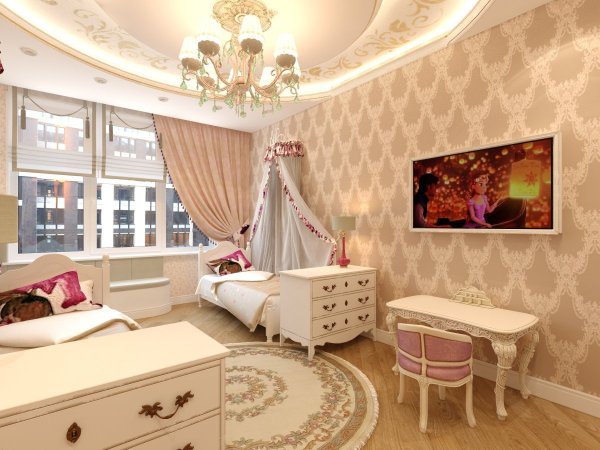Интерьер спальни для девочки в классическом стиле