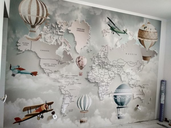 Фотообои на стену карта мира в интерьере