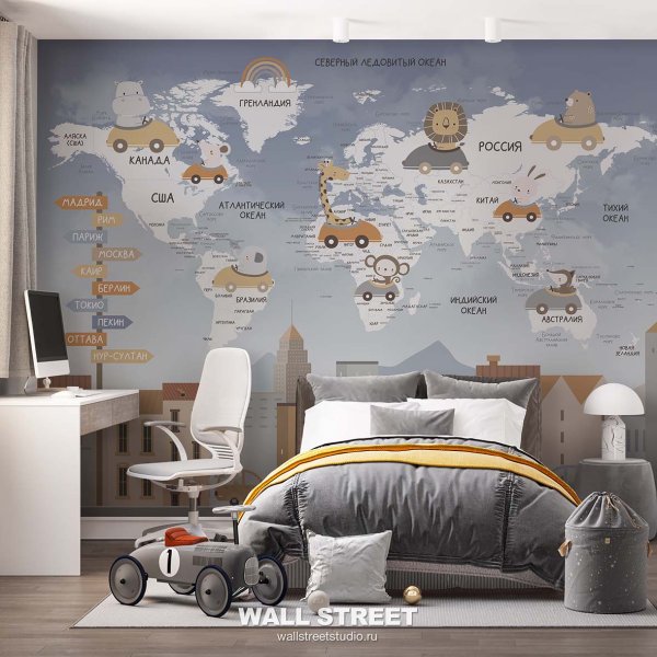 Детская комната с картой мира