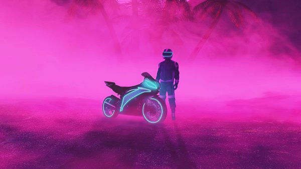 Фиолетовый неоновый мотоцикл