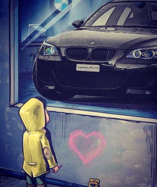 Мальчик у витрины с BMW