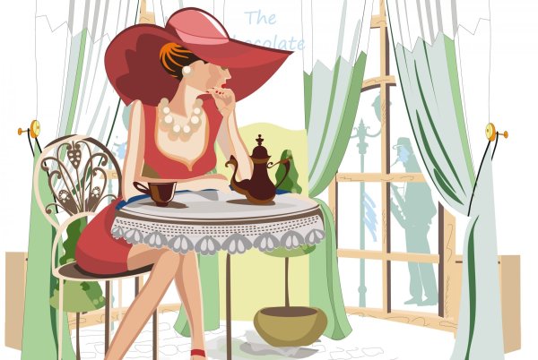 Девушка в кафе иллюстрация