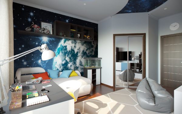 Подростковая комната для мальчика в стиле космос