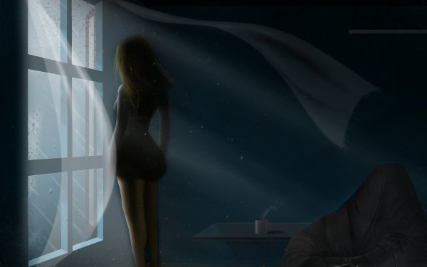 Девушка в ночном окне