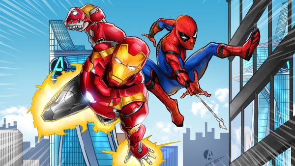 Марвел Мстители Железный человек и человек паук
