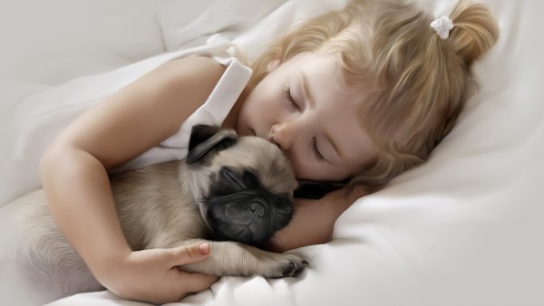 Девушка спит с собакой