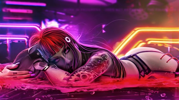 Cyberpunk 2077 фиолетовый неон Ребекка