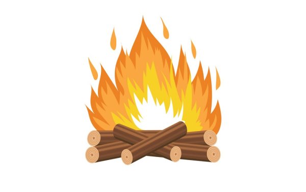 Огонь с дровами на белом фоне