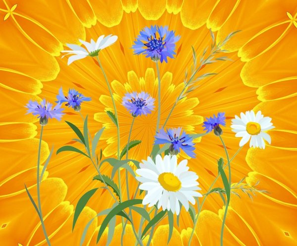 Желтые цветы на голубом фоне