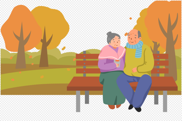 Бабушка и дедушка сидят на лавочке