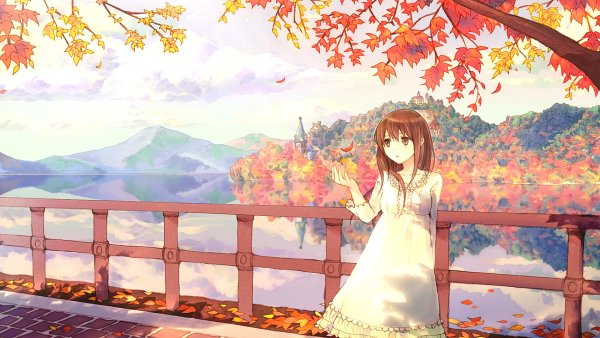 Красивые аниме пейзажи с девушкой