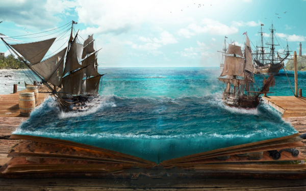 Пиратский корабль и остров