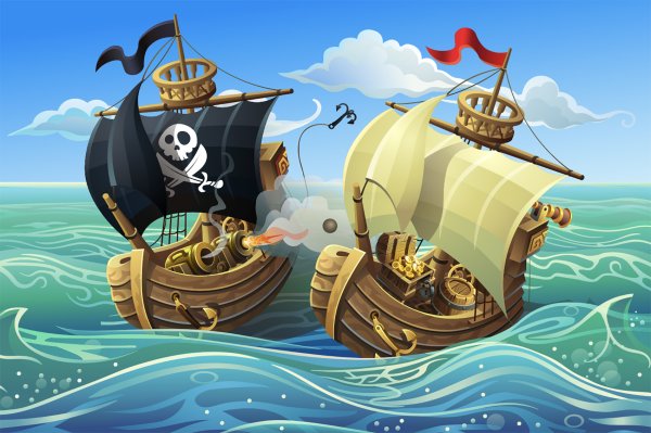 Пиратский корабль с пиратами