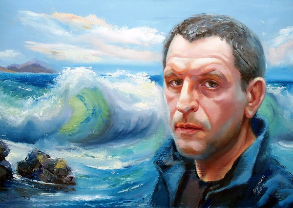 Портрет мужчины живопись на фоне моря