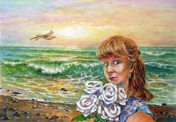 Портрет на фоне моря живопись