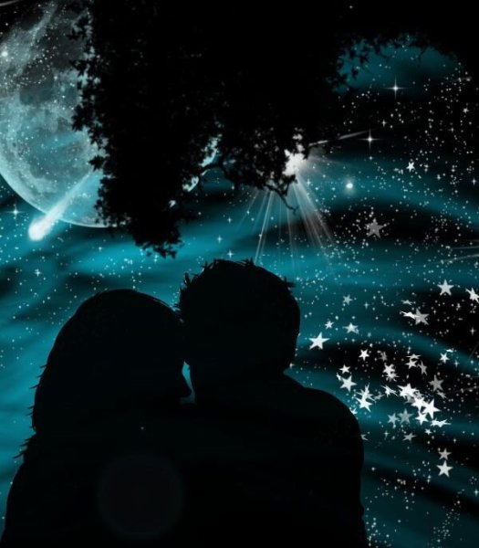 Поцелуй на фоне звездного неба