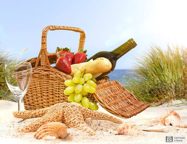 Пикник с фруктами корзина вино