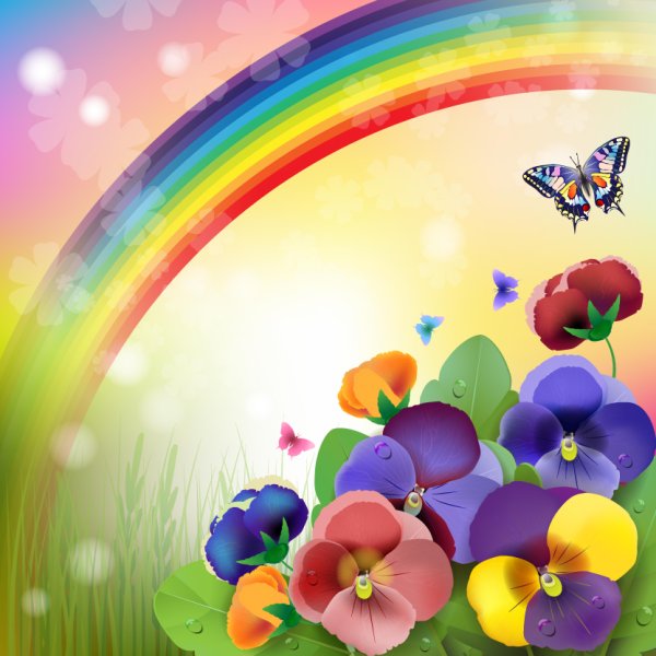 Радужный фон с бабочками