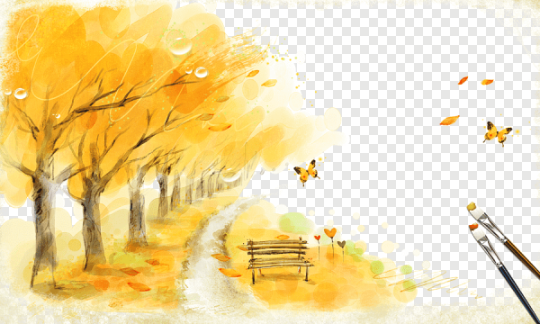 Осенний пейзаж акварелью для детей