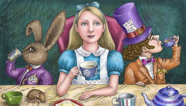 Шляпник и Алиса и кролик чаепитие