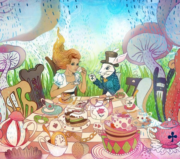 Алиса в стране чудес чаепитие иллюстрации