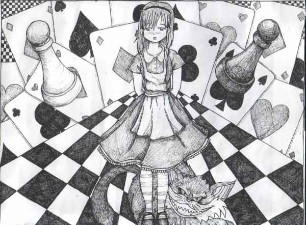 Иллюстрация к книге Алиса в стране чудес для срисовки