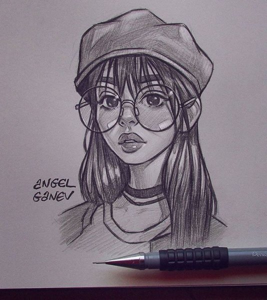 Нарисованная девушка в очках