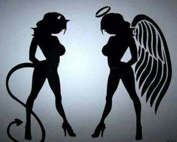 Силуэт девушки ангела и дьявола
