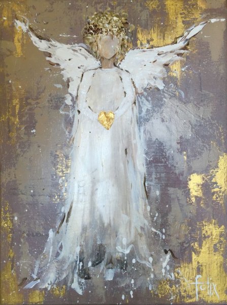 Картина ангел с золотой поталью