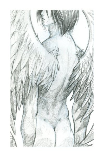 Ангел со спины карандашом