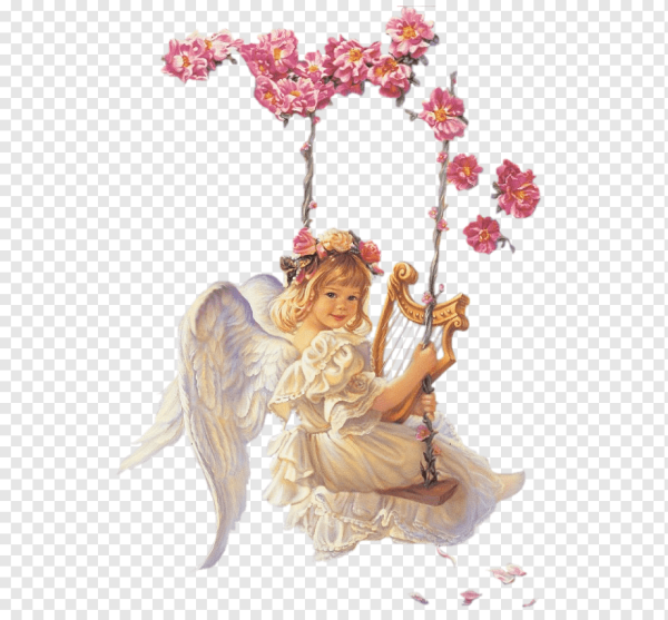 Ангелочек с цветами на прозрачном фоне