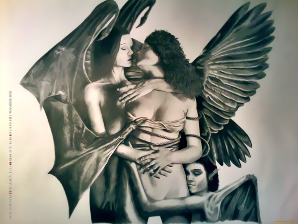 Ангел и демон обнимаются