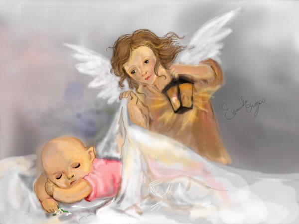 Рисунки ангел обнимает ребенка