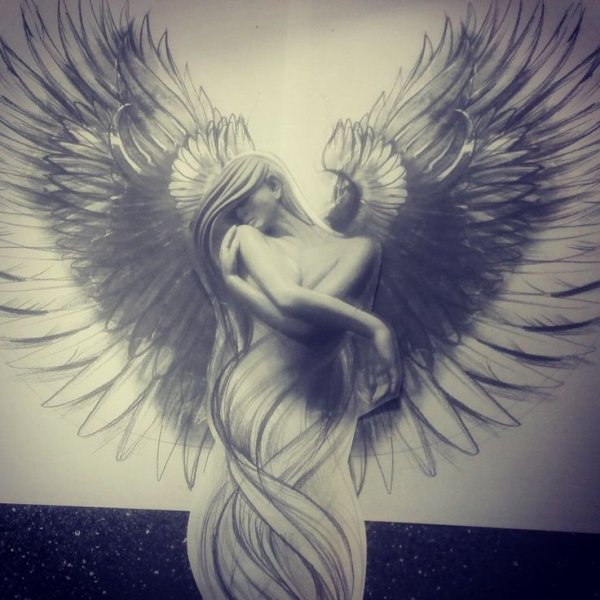 Тату девушка ангел с крыльями