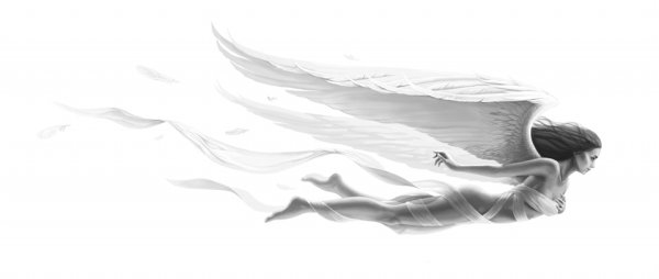 Девушка с крыльями на белом фоне