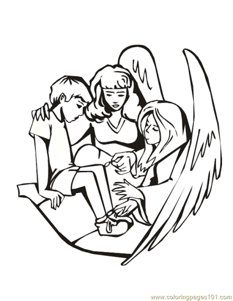 Раскраска Ангелочек хранитель и ребенок