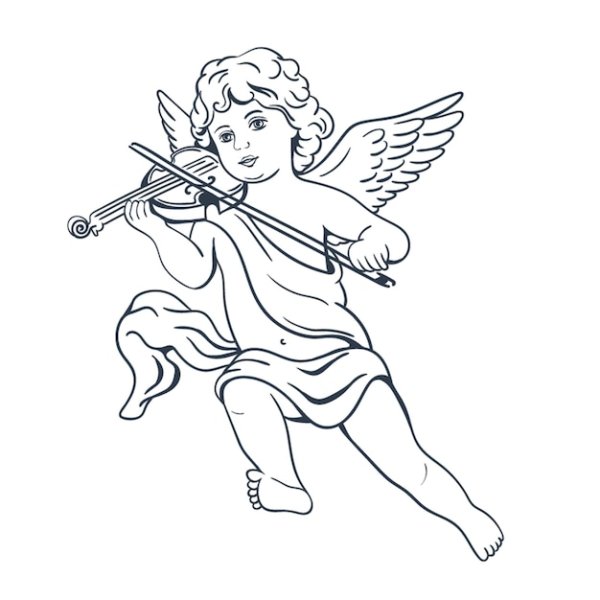 Ангел со скрипкой карандашом