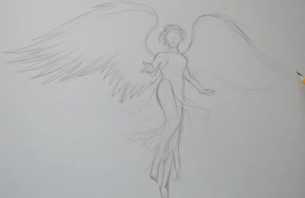 Девушка ангел карандашом