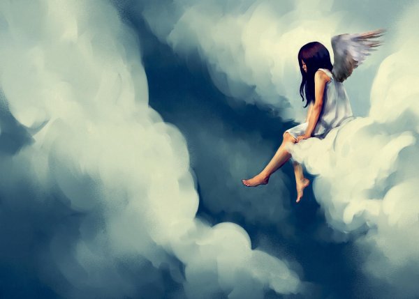 Ангел сидит на облаке