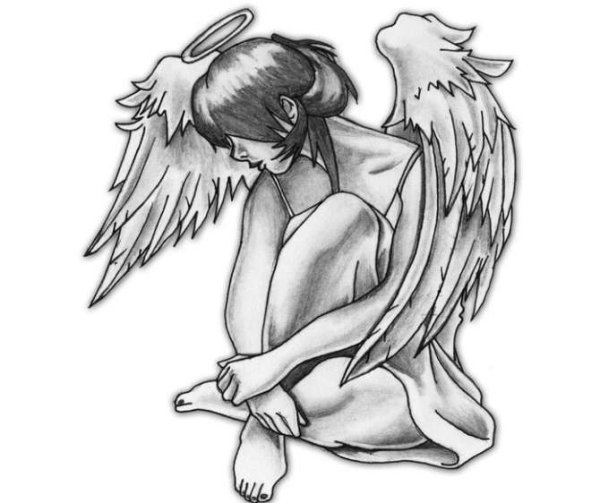 Тату девушка ангел с крыльями эскиз